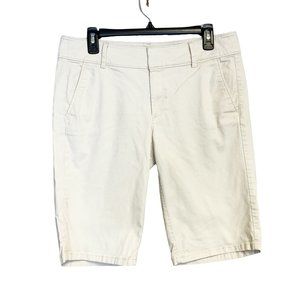 LOFT B Women's Mid Rise Cotton Blend Stretchy Off-White Bermuda Shorts Size 8